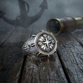 925 Ayar Gümüş Pusula Gemi Çapa Model Yüzük