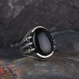 Kartal Pençeli Oval Onix Taşlı 925 Ayar Gümüş Yüzük