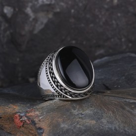 Örgü Desenli Oval Onix Taşlı 925 Ayar Gümüş Yüzük