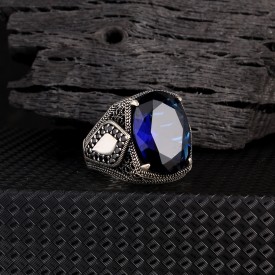 ZİRKON TAŞLI MAVİ RENK 925 AYAR GÜMÜŞ YÜZÜK