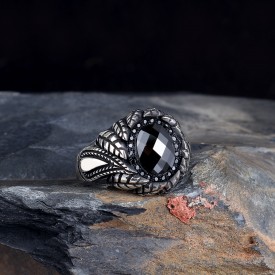 SİYAH ZİRKON TAŞLI OTANTIK MODEL 925 AYAR GÜMÜŞ YÜZÜK