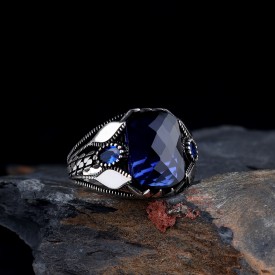 MAVİ RENK ZİRKON TAŞLI DAMLA MODEL GÜMÜŞ YÜZÜK