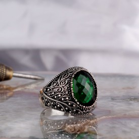 ZİRKON TAŞLI OVAL MODEL 925 AYAR GÜMÜŞ ERKEK YÜZÜK