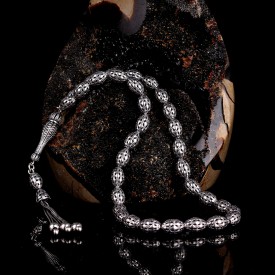 Tamamı 925 Ayar Gümüş Arpa Kesim Fizyon Model Tesbih