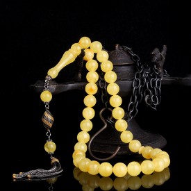 925 Ayar Gümüş Püsküllü 10 mm Damla Kehribar Tesbih