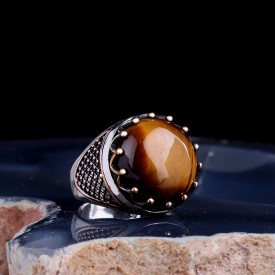 KAPLANGÖZÜ TAŞLI OVAL MODEL 925 AYAR GÜMÜŞ ERKEK YÜZÜK