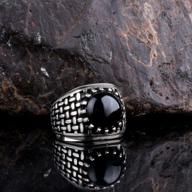 ONİX TAŞLI ÖRGÜ MODEL 925 AYAR GÜMÜŞ ERKEK YÜZÜK
