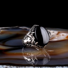 ONİX TAŞLI ASLAN MODEL 925 AYAR GÜMÜŞ ERKEK YÜZÜK