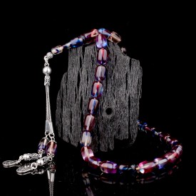 Süzme Renk Kapsül Kesim 925 Ayar Gümüş Püsküllü Ateş Kehribar Tesbih