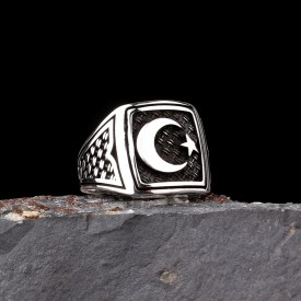 925 Ayar Gümüş Ayyıldız Model Erkek Yüzük
