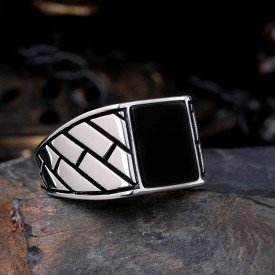 925 Ayar Gümüş Onix Taşlı Erkek Yüzük