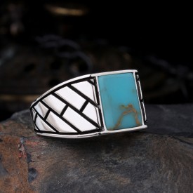 925 Ayar Gümüş Firuze Taşlı Erkek Yüzük