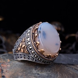 925 Ayar Gümüş Yemen Akik Taşlı Erkek Yüzük