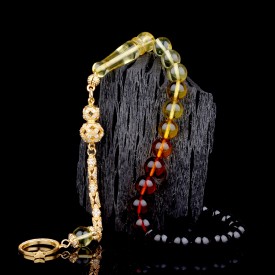 Süzme Renk Küre Kesim Damla Kehribar Tesbih Gümüş Püsküllü