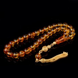 925 Ayar Gümüş Püsküllü Küre Kesim Damla Kehribar Tesbih