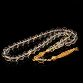 925 Ayar Gümüş Püsküllü Şeffaf Damla Kehribar Tesbih