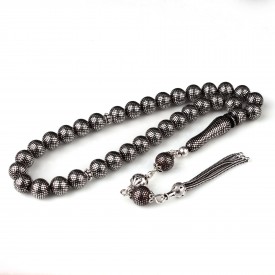 Usta Yapımı Kuka Üzerine Gümüş Çakım Küre Kesim Gümüş Püsküllü Tesbih