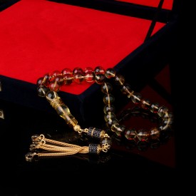 Baltık Fosilli Damla Kehribar Tesbih 925 Ayar Gümüş Zirkon Taşlı Püsküllü