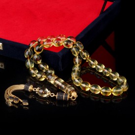 Baltık Fosilli Damla Kehribar Tesbih 925 Ayar Gümüş Zirkon Taşlı Püsküllü