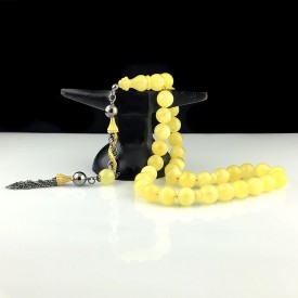 ÖZEL TASARIM 925 AYAR GÜMÜŞ PÜSKÜLLÜ  DAMLA KEHRİBAR TESBİH 