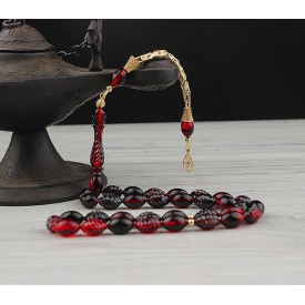 14 Ayar Altın Püsküllü Ateş Kehribar Tesbih