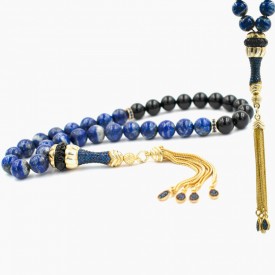 ÖZEL TASARIM İMAME VE PÜSKÜLLÜ LAPİS ONIX TAŞLI TESBİH