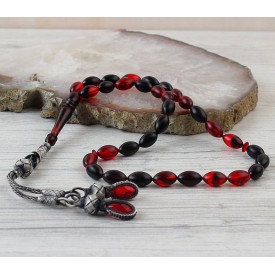 Ateş Kehribar Tesbih 1000 Ayar Gümüş Kazaz Püsküllü