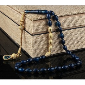 Altın Kaplama Gümüş Kazaz Püskül ve İsim yazılı Sıkma Kehribar Tesbih