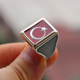 Mineli Ay Yıldızlı 925 Ayar Gümüş Yüzük