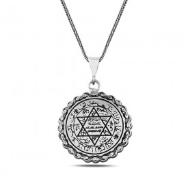 Mührü Süleyman İşlemeli Gümüş Kolye