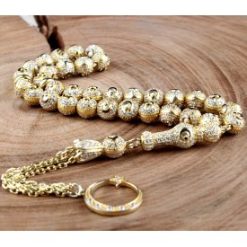 Zirkon Taşlı Ayyıldızlı Gümüş Tesbih