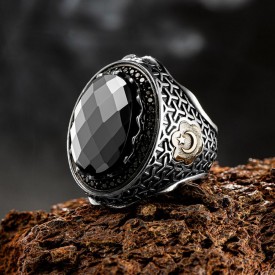 Kesme Zirkon Taşlı Ayyıldız Desenli Gümüş Yüzük