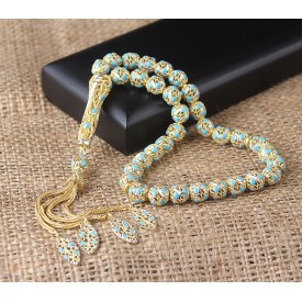 Mineli Telkari Model Altın Kaplama 925 Ayar Gümüş Tesbih