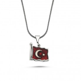 Türk Bayrağımız Gümüş Kolye