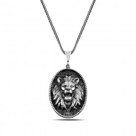 Üç Boyutlu Aslan Kafası Model Gümüş Kolye