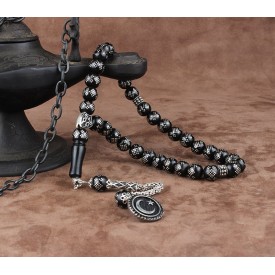 Gümüş Ayyıldız Püsküllü Gümüş İşleme Oltu Tesbih