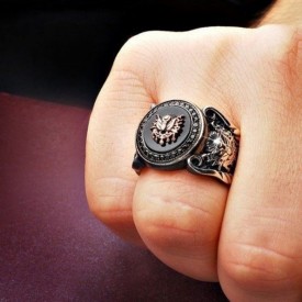 Osmanlı Devleti Armalı Onix Taşlı Gümüş Yüzük