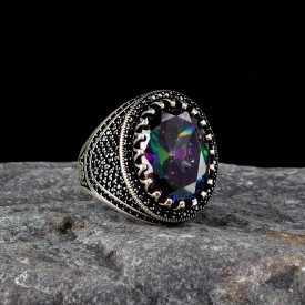 925 AYAR GÜMÜŞ MİSTİK TOPAZ TAŞLI MODEL YÜZÜK