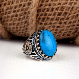 TURKUAZ TAŞLI OVAL MODEL 925 AYAR GÜMÜŞ ERKEK YÜZÜK