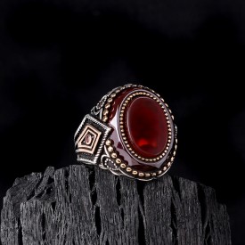 925 Ayar Gümüş Çember Akik Taşlı Oval Model Erkek Yüzük