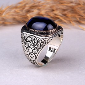 KALEM İŞLEME MOTİFLİ ZİRKON TAŞLI GÜMÜŞ YÜZÜK