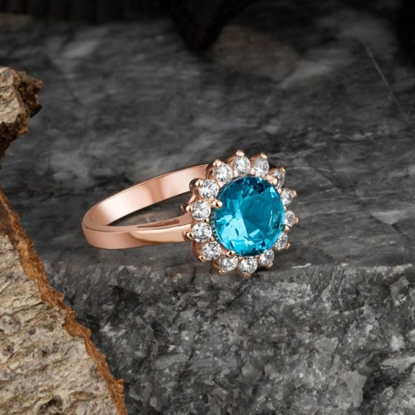 925 Ayar Gümüş Blue Aqua Taşlı Yüzük