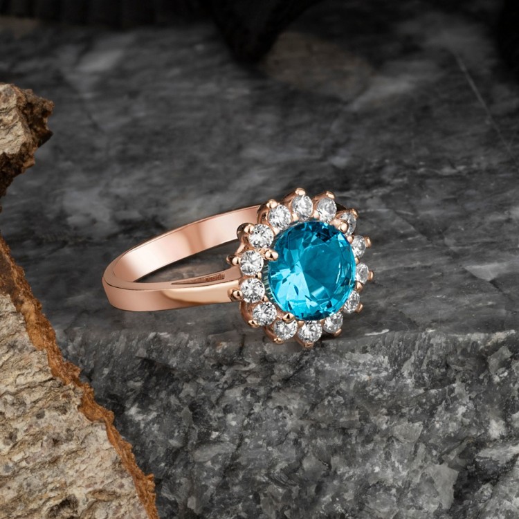 925 Ayar Gümüş Blue Aqua Taşlı Yüzük