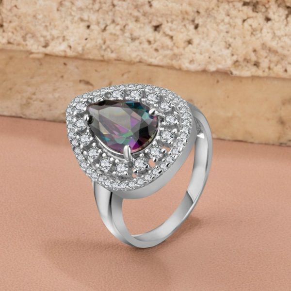 925 Ayar Gümüş Mistik Topaz Taşlı Damla Model Yüzük