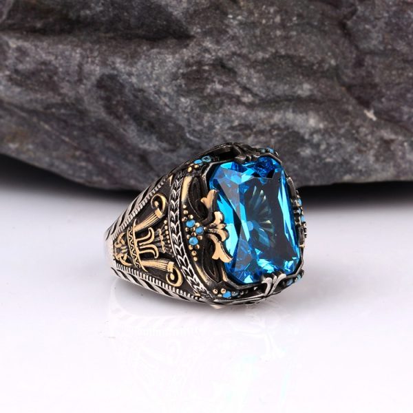 Blue Topaz Taşlı Erkek Gümüş Yüzük