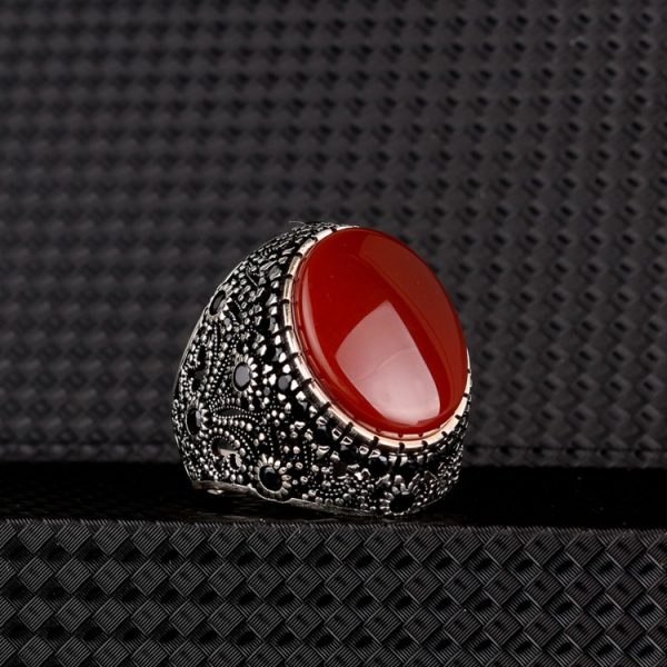Oval Model Akik Taşlı 925 Ayar Gümüş Yüzük