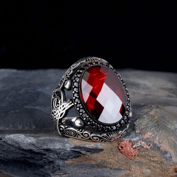 Oval Zirkon Taşlı Tuğra Model 925 Ayar Gümüş Yüzük