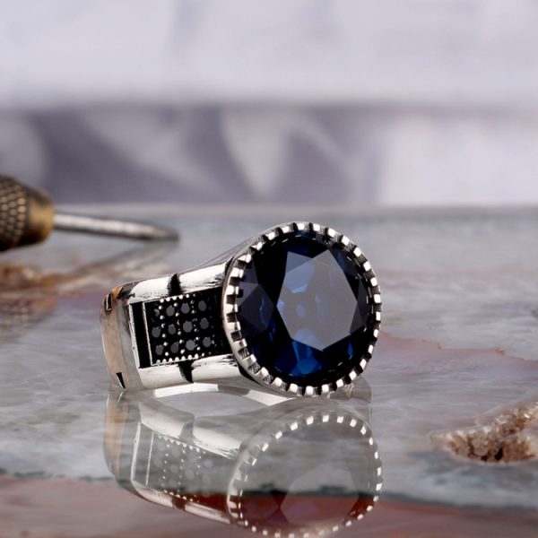 Zirkon Taşlı Oval Model 925 Ayar Gümüş Erkek Yüzük