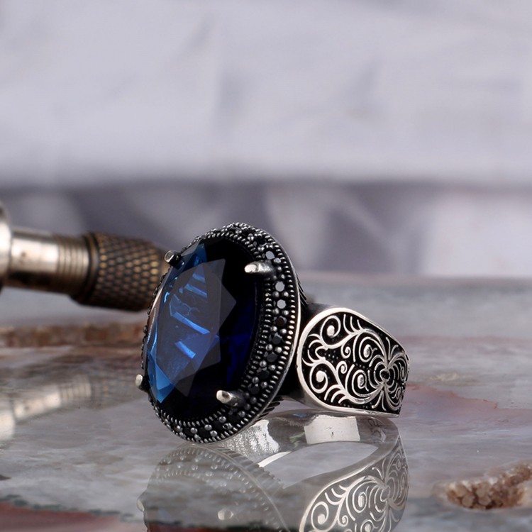 ZİRKON TAŞLI OVAL MODEL 925 AYAR GÜMÜŞ ERKEK YÜZÜK - Görsel 2