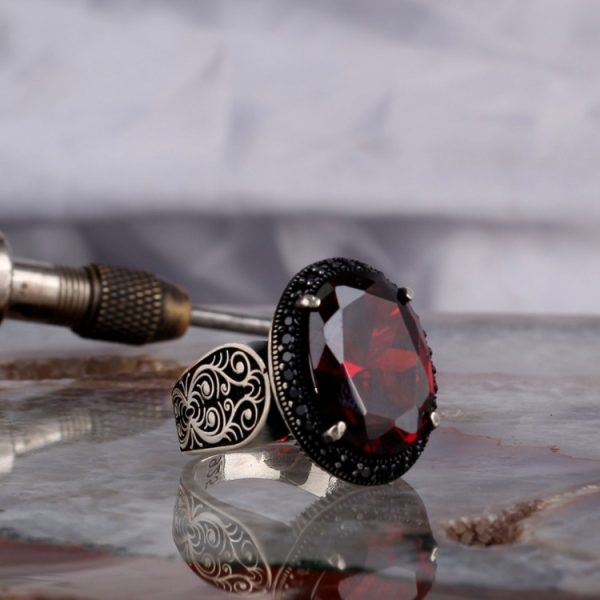 Zirkon Taşlı Oval Model 925 Ayar Gümüş Erkek Yüzük